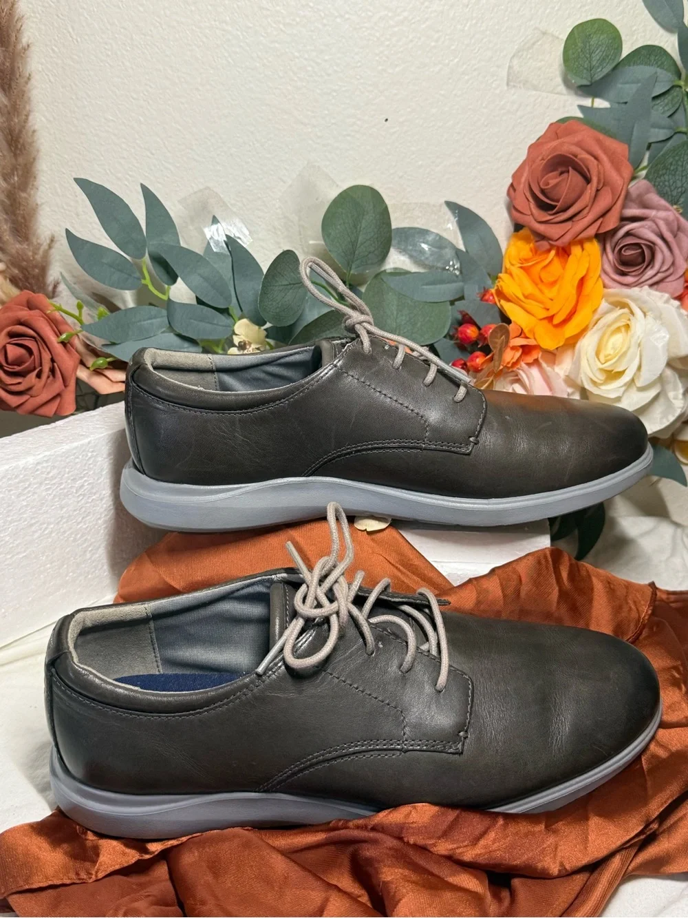 Cole Haan Gray Leather Derby Lace-Up Shoes